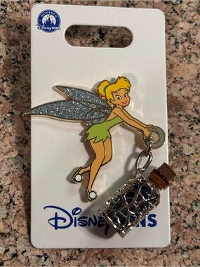 Disney Trading Pin Tinker Bell Glass Pixie Dust Jar Lantern Dangle Peter Pan New